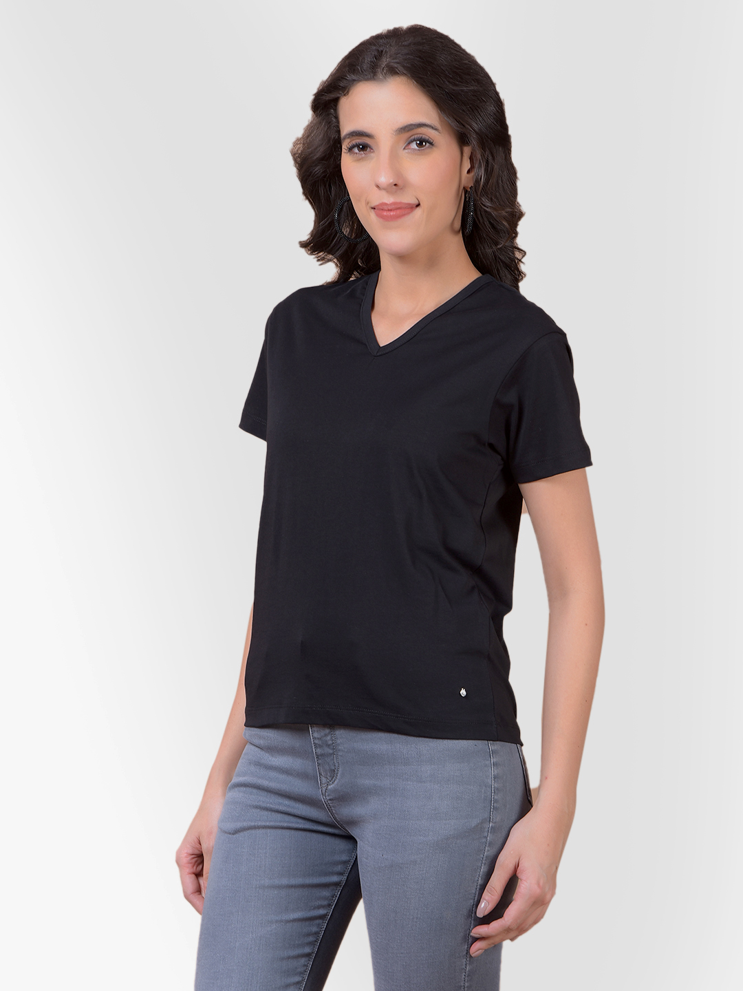 Numero Uno Women Solid Black V-Neck T-Shirt